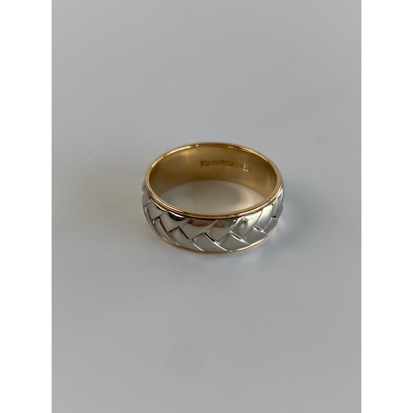 Vintage Solid 14k White & Yellow Gold Braided Ring Band - Size 8.25