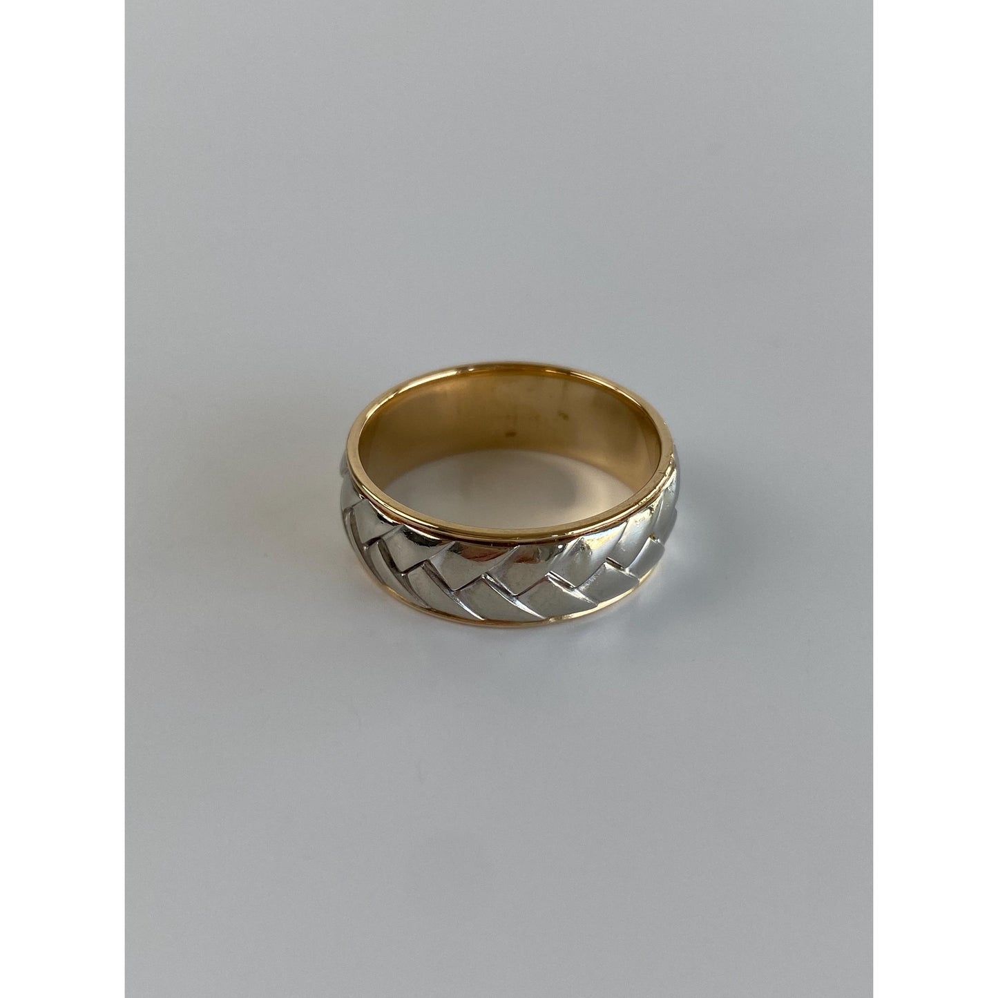 Vintage Solid 14k White & Yellow Gold Braided Ring Band - Size 8.25