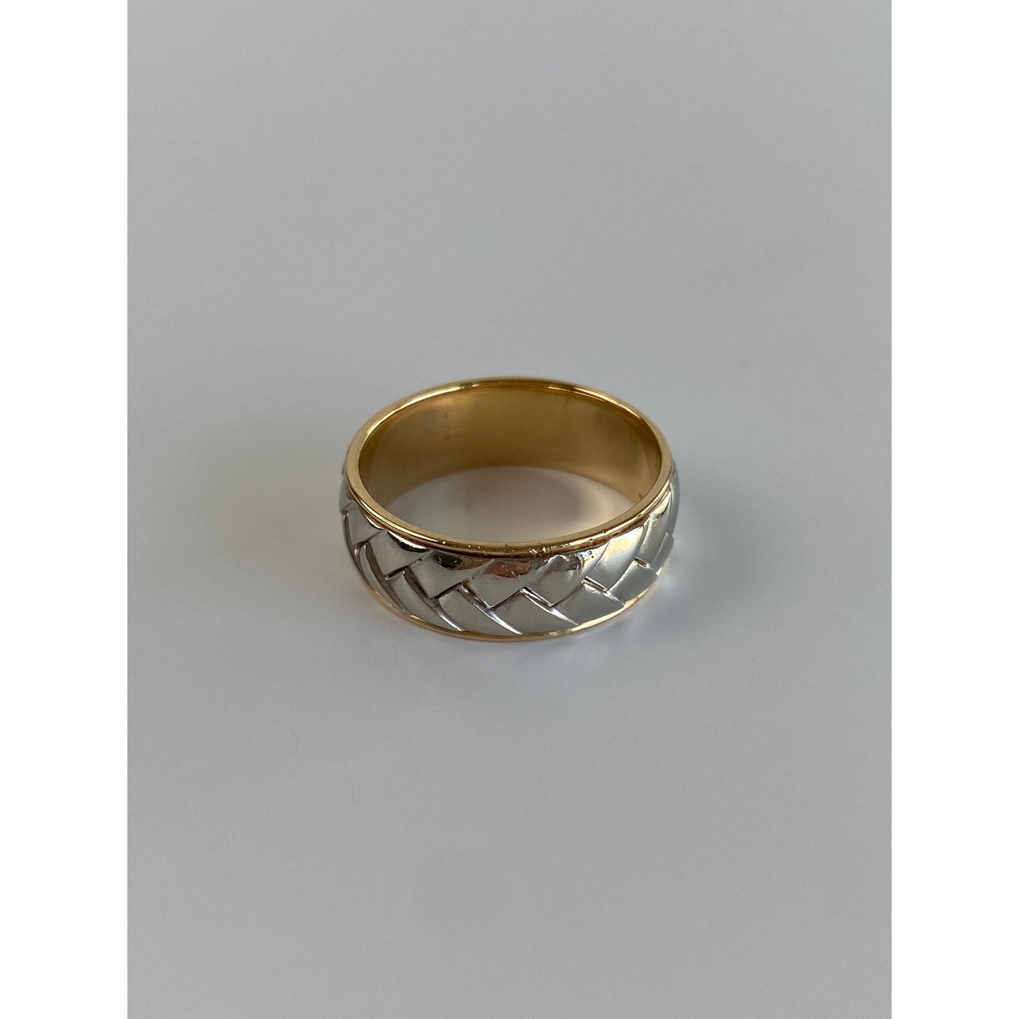 Vintage Solid 14k White & Yellow Gold Braided Ring Band - Size 8.25