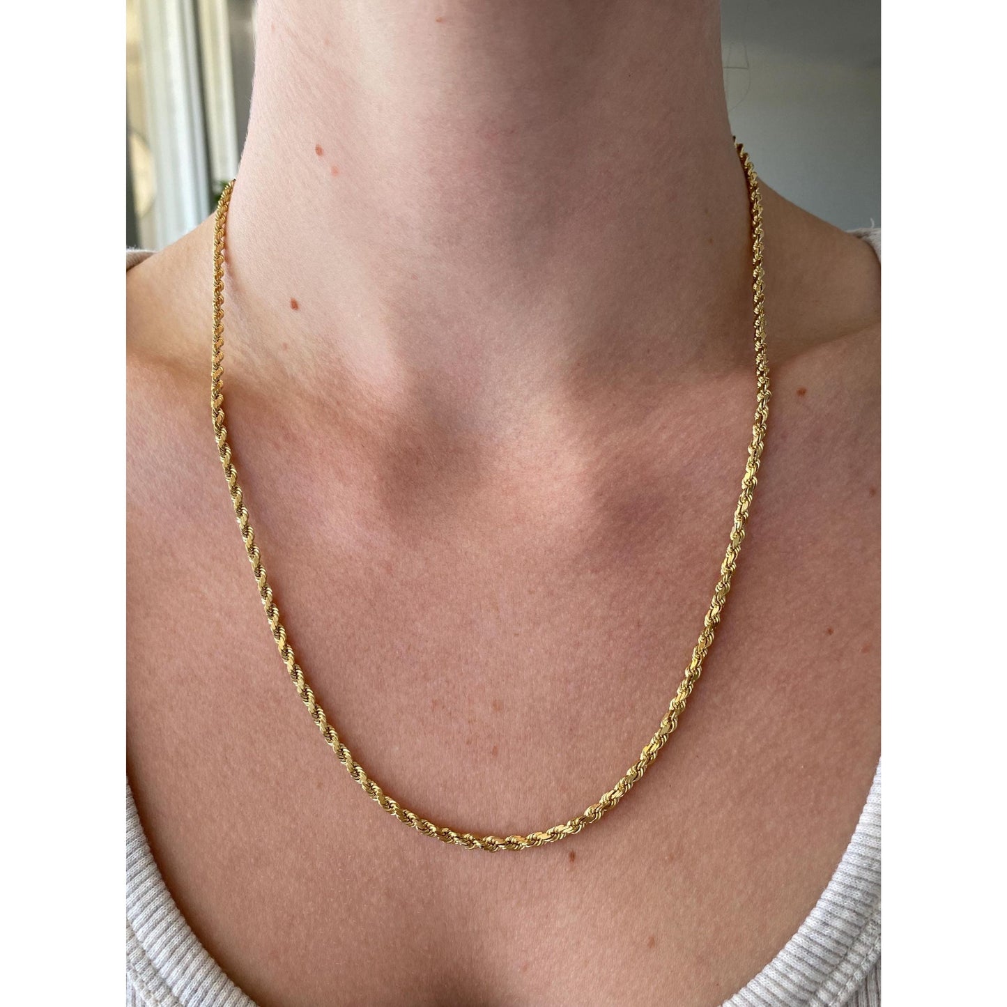 Vintage 14k Yellow Gold Diamond Cut Rope Chain Necklace - 20.25 inches
