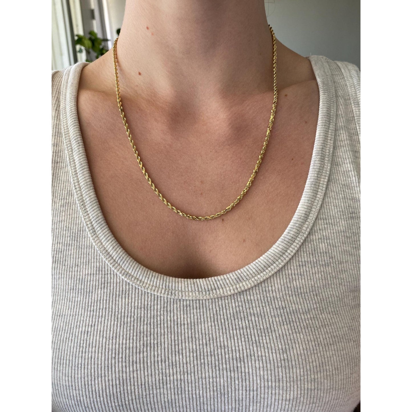 Vintage 14k Yellow Gold Diamond Cut Rope Chain Necklace - 20.25 inches