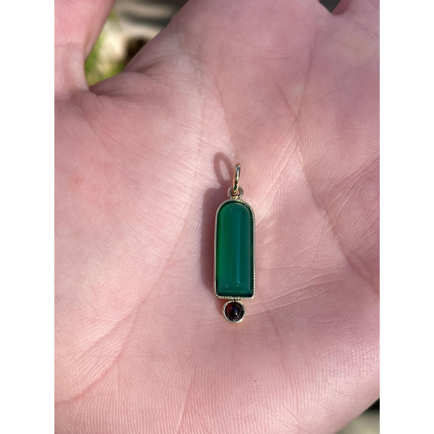 Vintage Solid 14k Yellow Gold Chrysoprase Garnet Charm