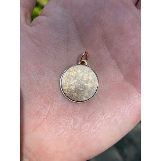 Vintage Solid 14k Yellow Gold Cross Hatch Textured Disc Charm