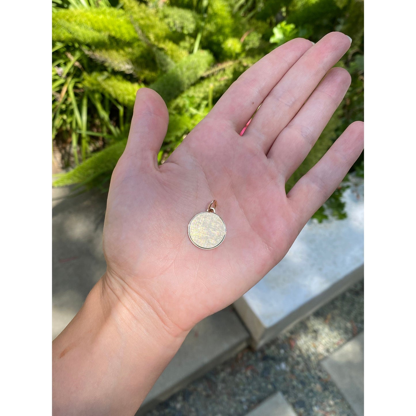 Vintage Solid 14k Yellow Gold Cross Hatch Textured Disc Charm