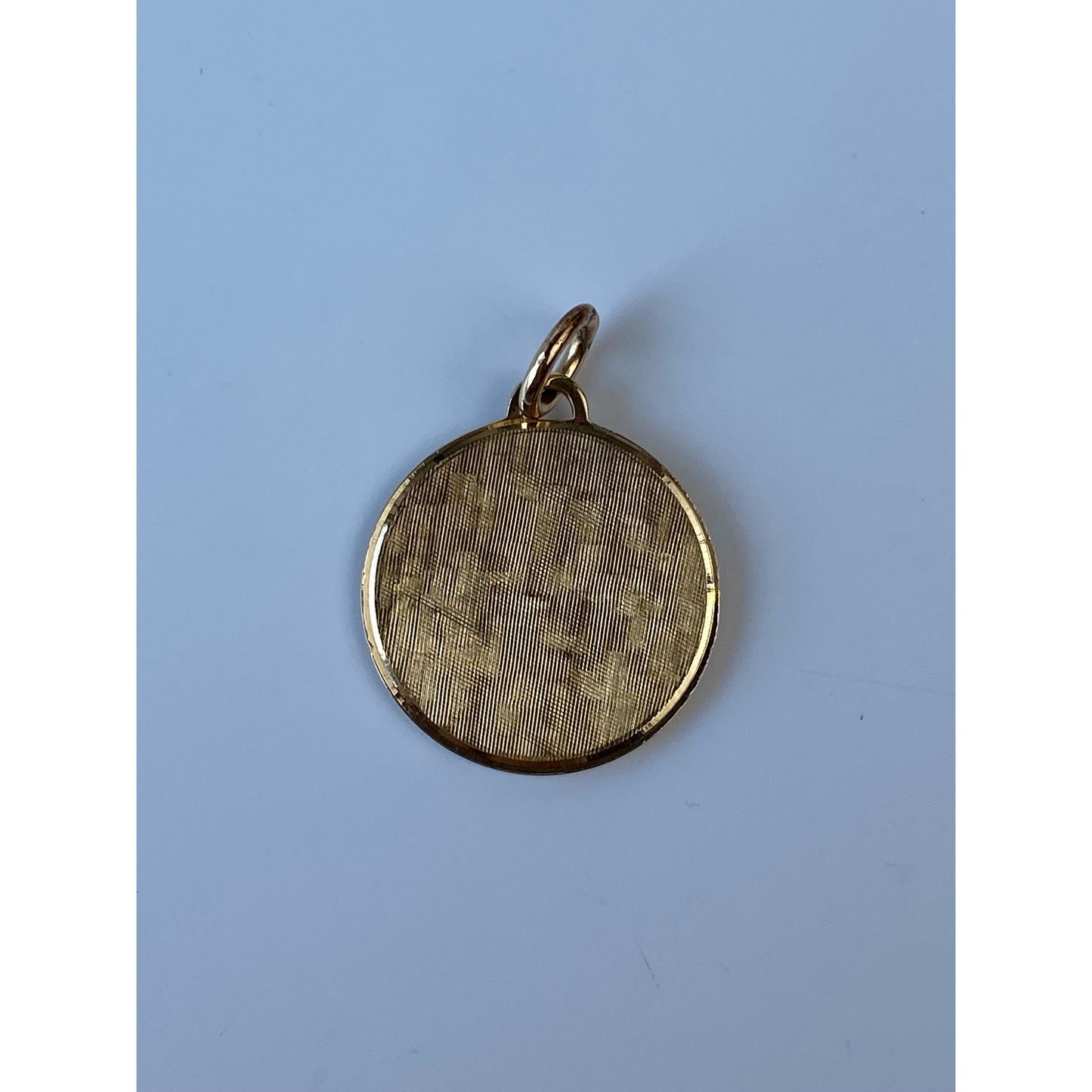 Vintage Solid 14k Yellow Gold Cross Hatch Textured Disc Charm