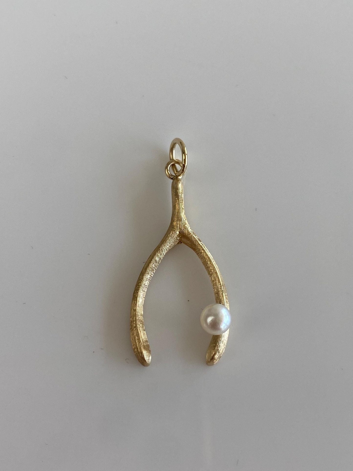 Vintage Solid 14k Yellow Gold Pearl Wishbone Charm