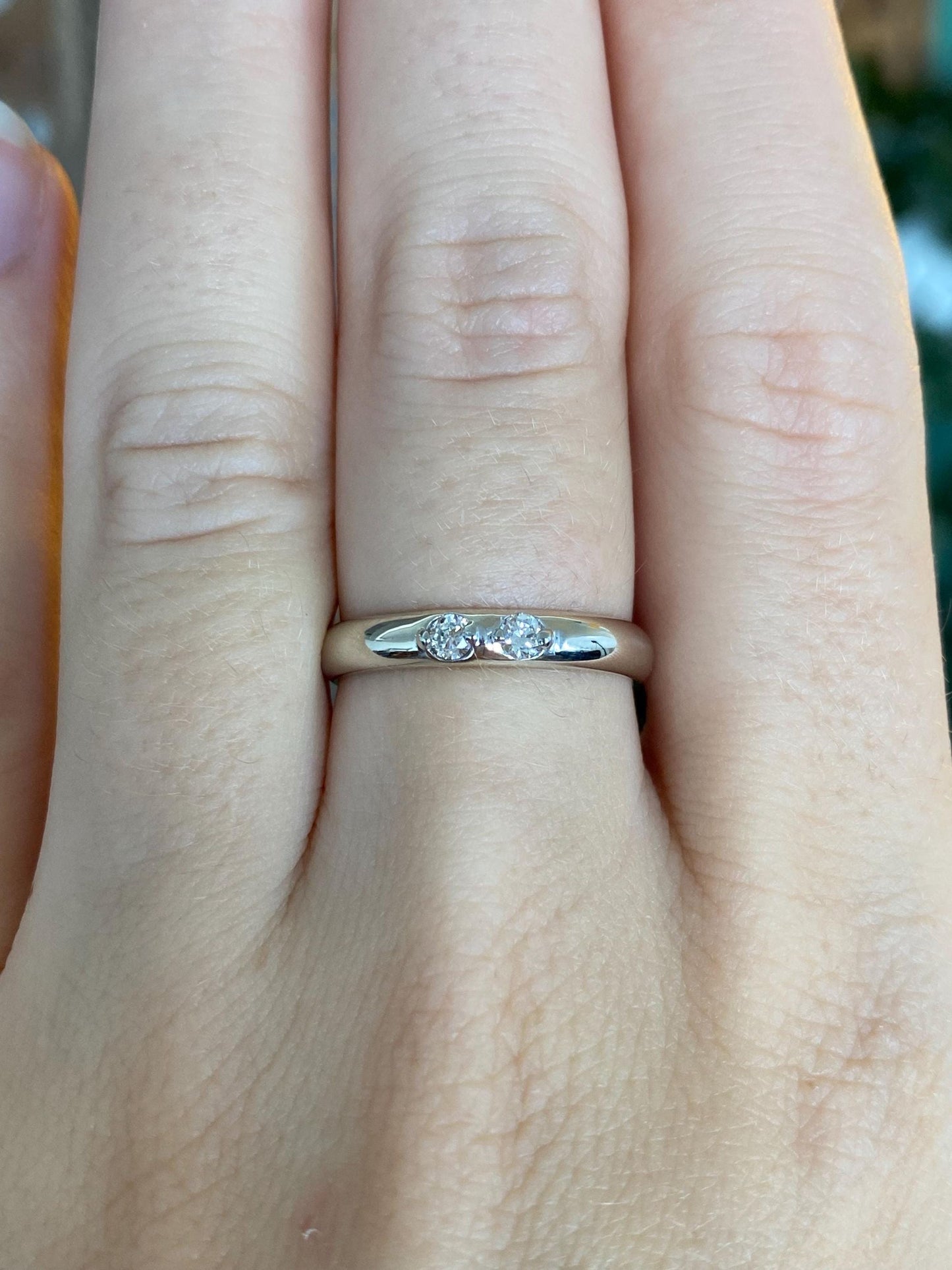 Vintage Solid 14k White Gold Diamond Ring Band - Size 6.5