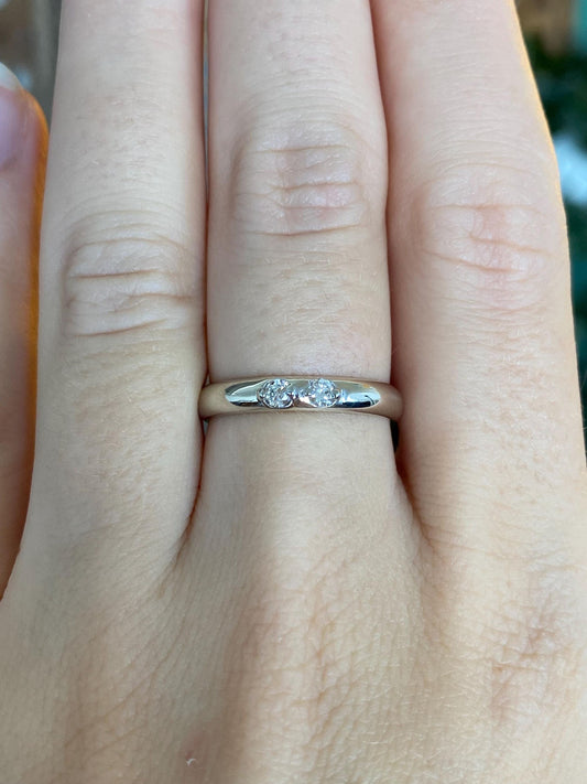 Vintage Solid 14k White Gold Diamond Ring Band - Size 6.5