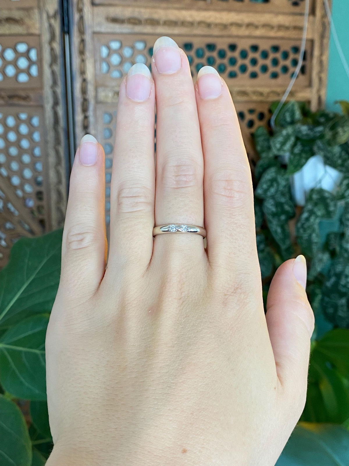 Vintage Solid 14k White Gold Diamond Ring Band - Size 6.5
