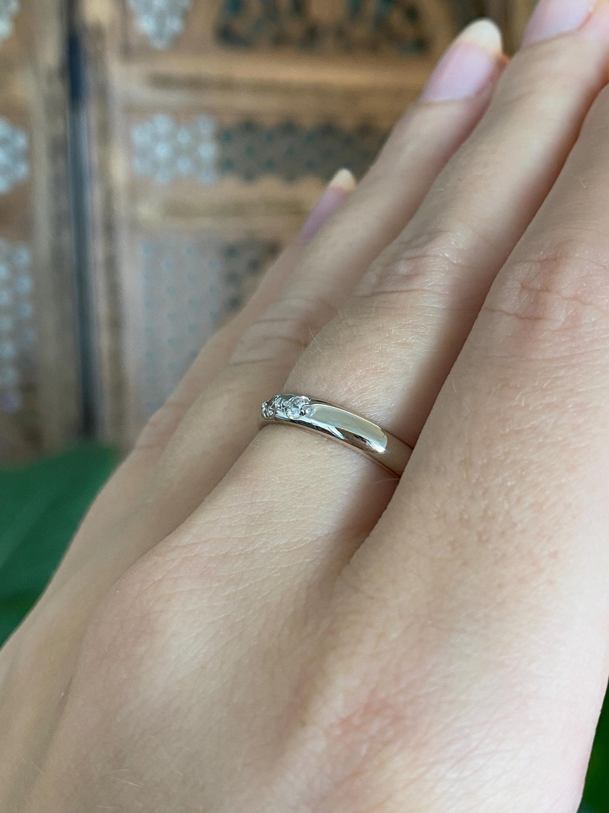 Vintage Solid 14k White Gold Diamond Ring Band - Size 6.5