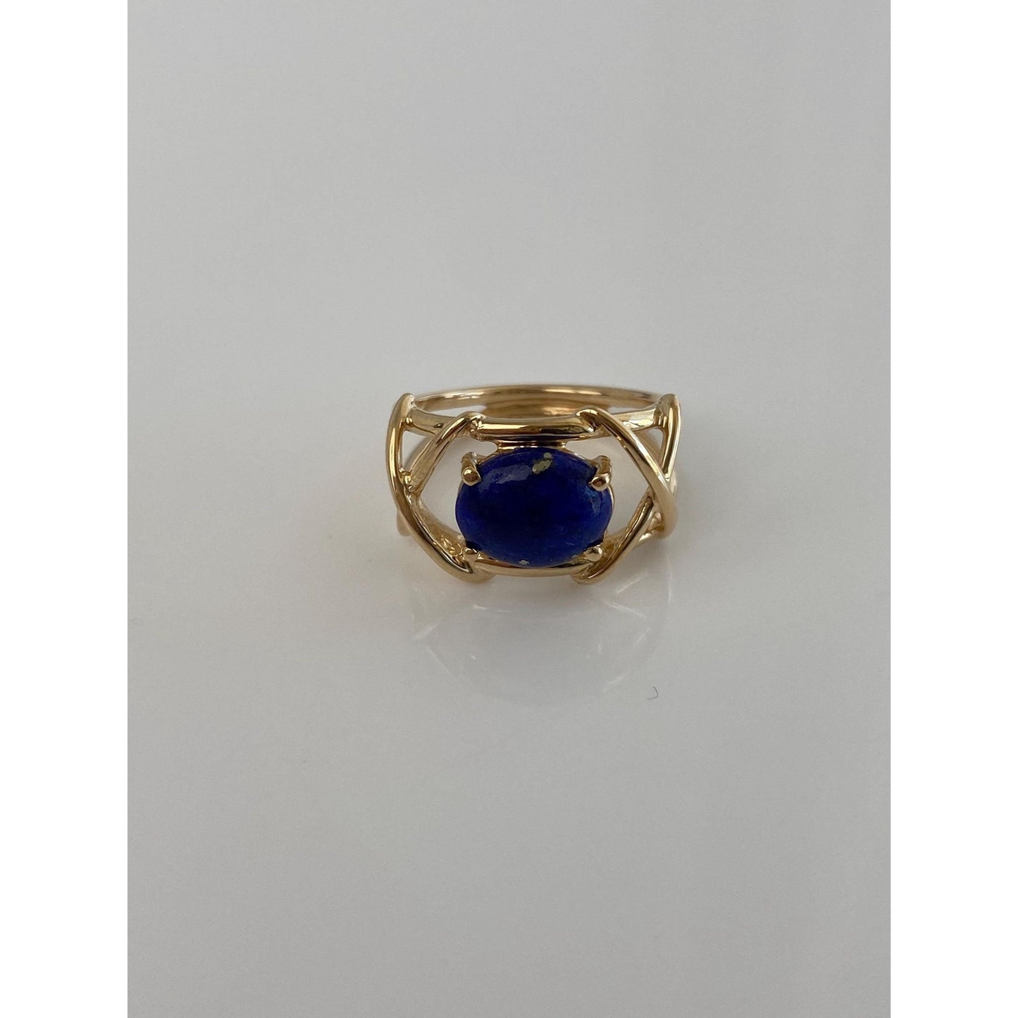 Solid 14k Blue Lapis Lazuli X Pattern Ring - Size 6.25