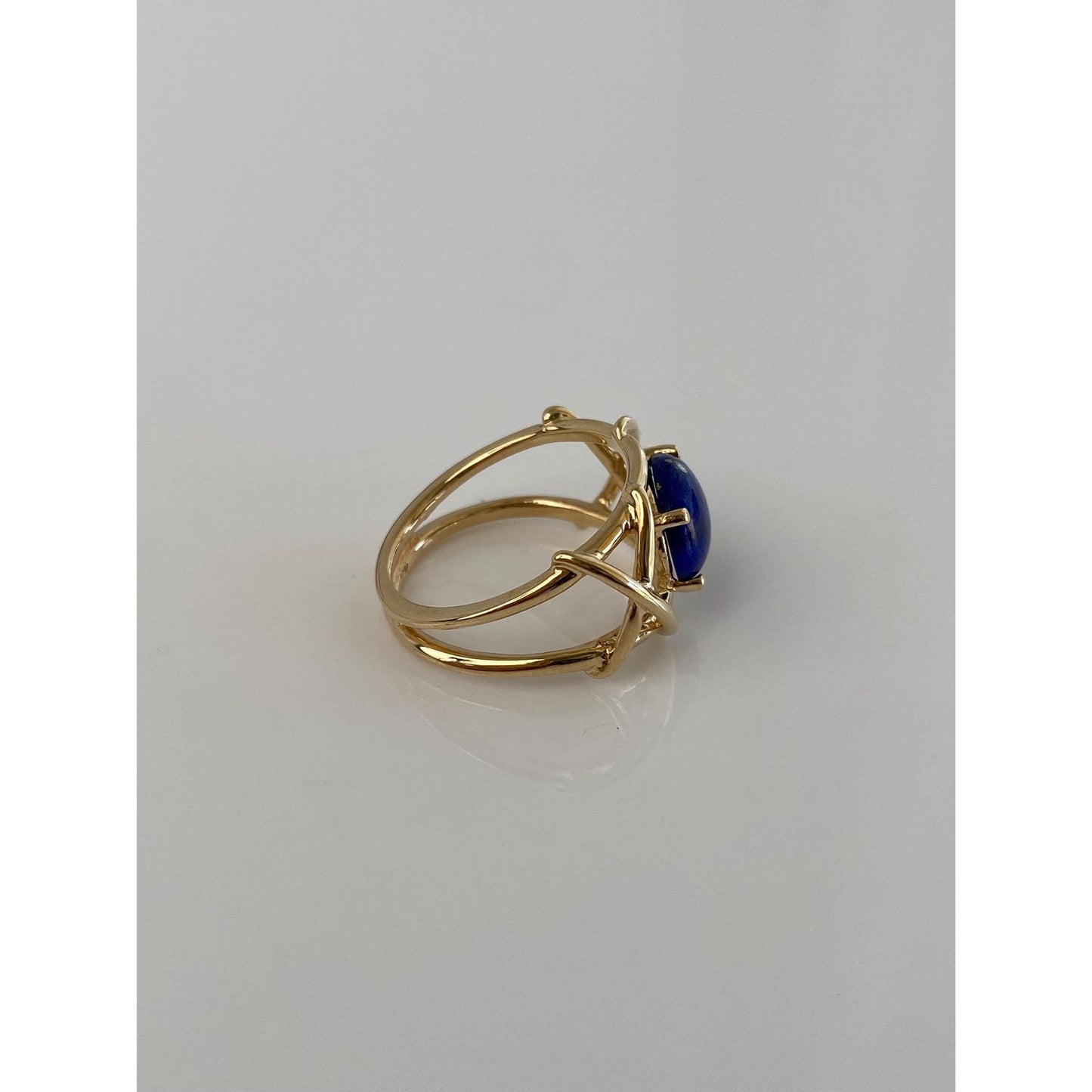 Solid 14k Blue Lapis Lazuli X Pattern Ring - Size 6.25