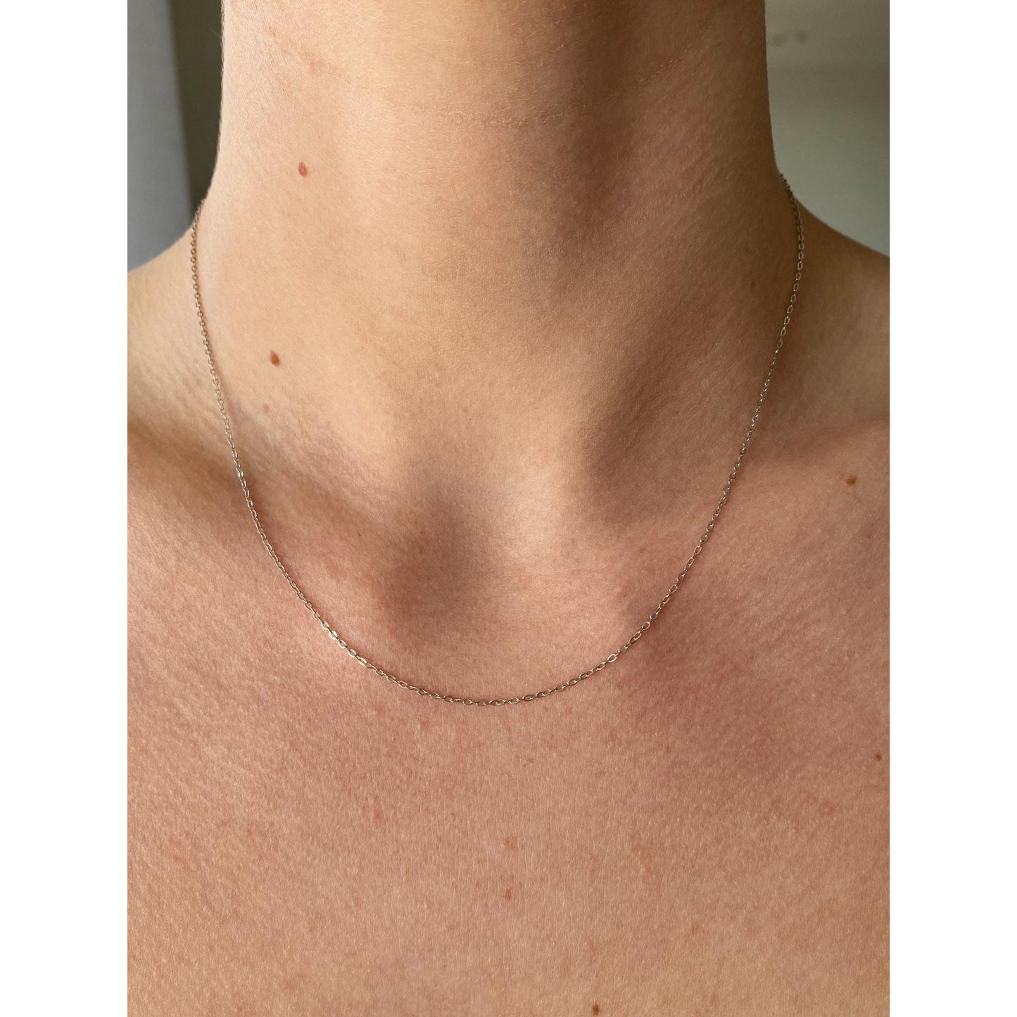 Solid 18k White Gold Cable Link Chain Necklace - 17 inches