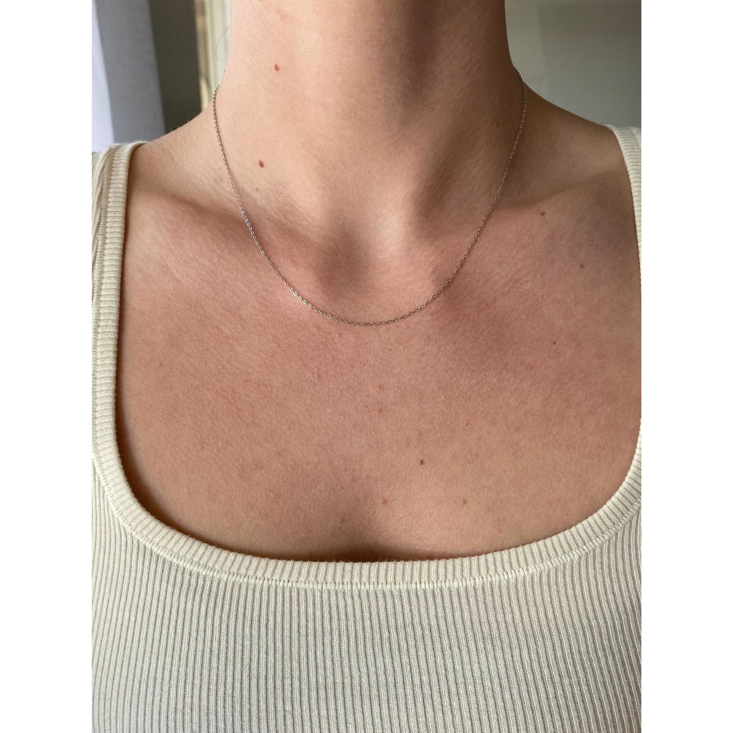 Solid 18k White Gold Cable Link Chain Necklace - 17 inches