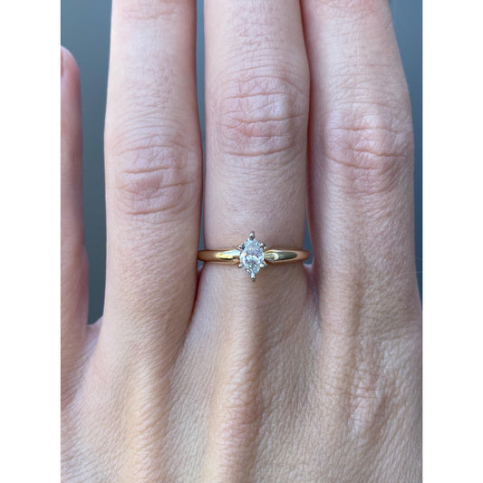 Vintage Solid 14k Yellow Gold Diamond Marquis Engagement Ring - Size 6