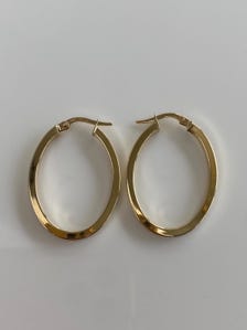 Vintage 14k Yellow Gold Straight Edge Oval Hoop Earrings