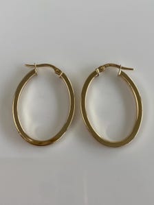 Vintage 14k Yellow Gold Straight Edge Oval Hoop Earrings