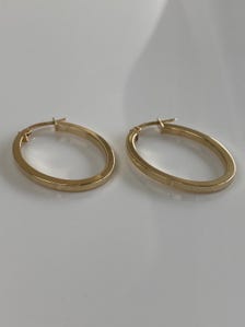 Vintage 14k Yellow Gold Straight Edge Oval Hoop Earrings