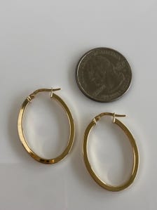 Vintage 14k Yellow Gold Straight Edge Oval Hoop Earrings