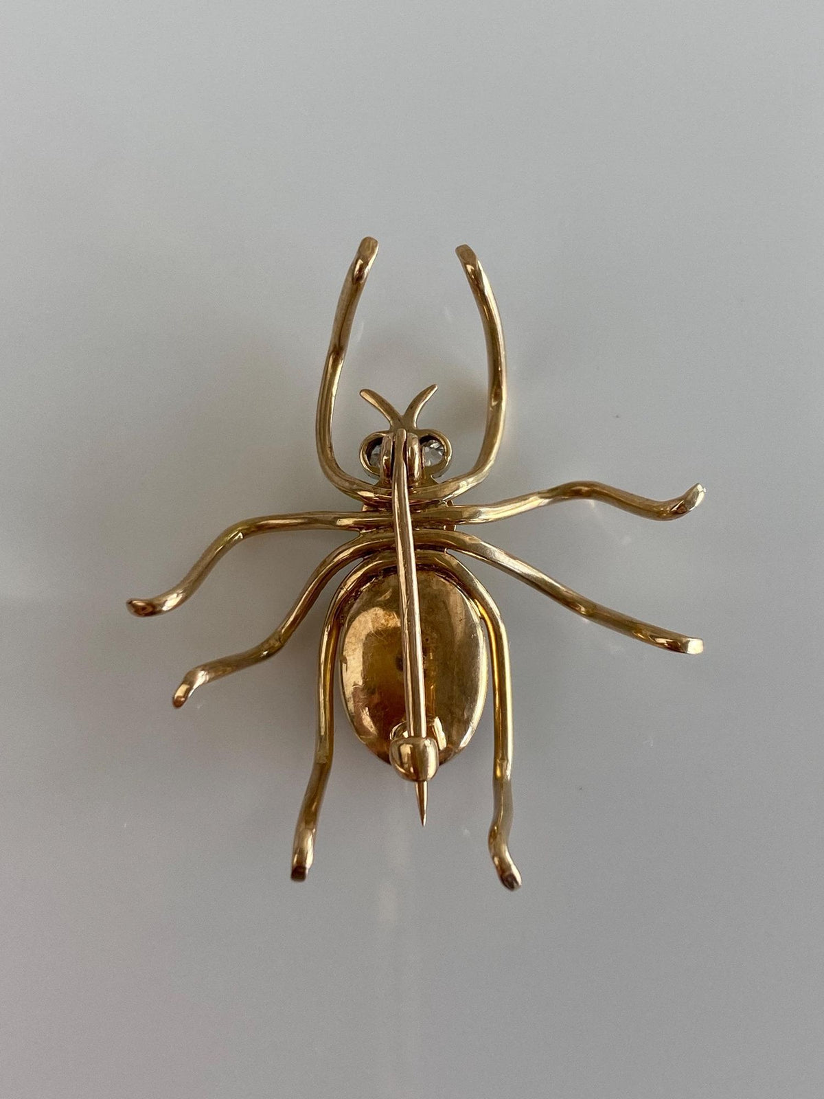 Vintage Solid 12k Yellow Gold Diamonds Green Chrysoprase Boulder Opal Spider Brooch Pin