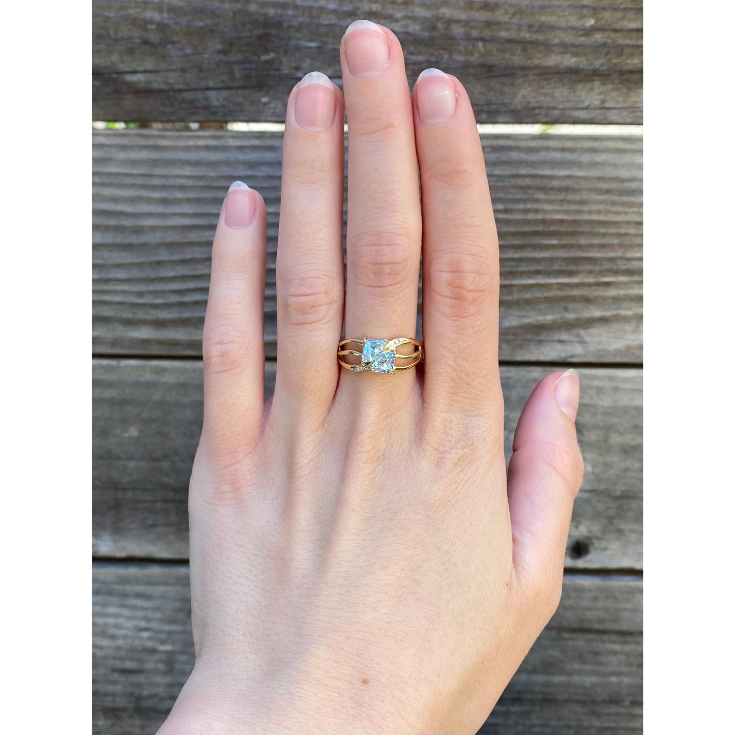 Vintage Solid 14k Yellow Gold Double Topaz Ring - Size 8