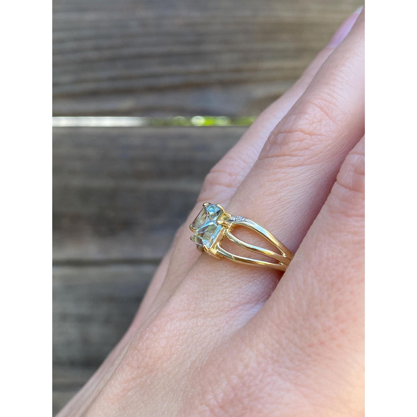 Vintage Solid 14k Yellow Gold Double Topaz Ring - Size 8
