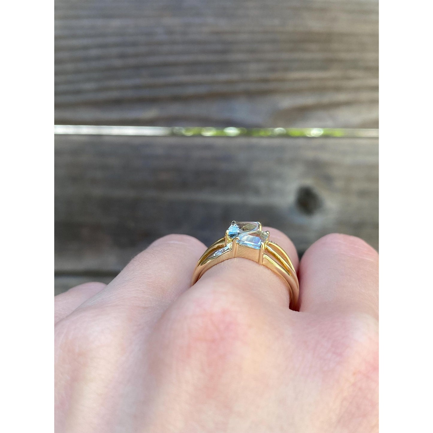 Vintage Solid 14k Yellow Gold Double Topaz Ring - Size 8