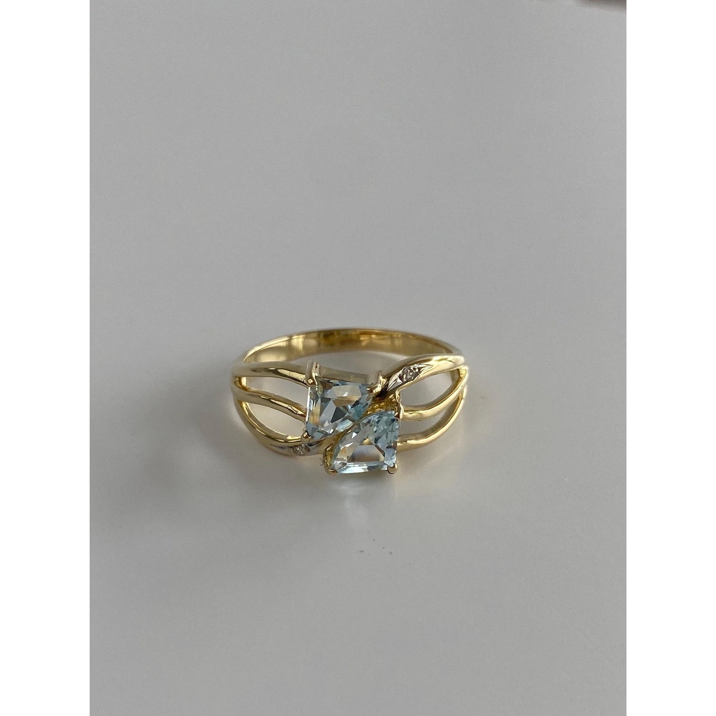 Vintage Solid 14k Yellow Gold Double Topaz Ring - Size 8