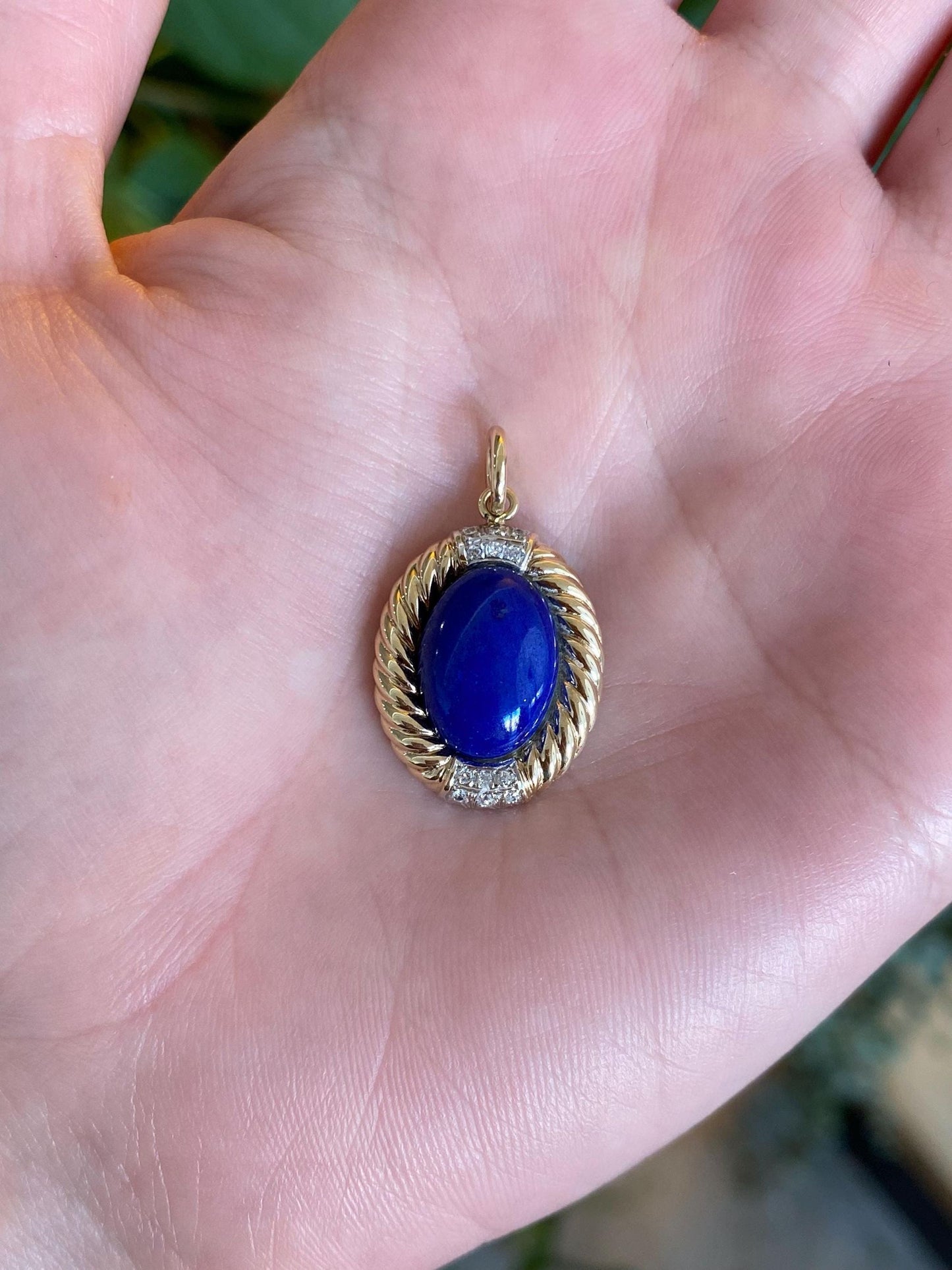 Vintage Solid 14k White & Yellow Gold Diamond Blue Lapis Lazuli Charm