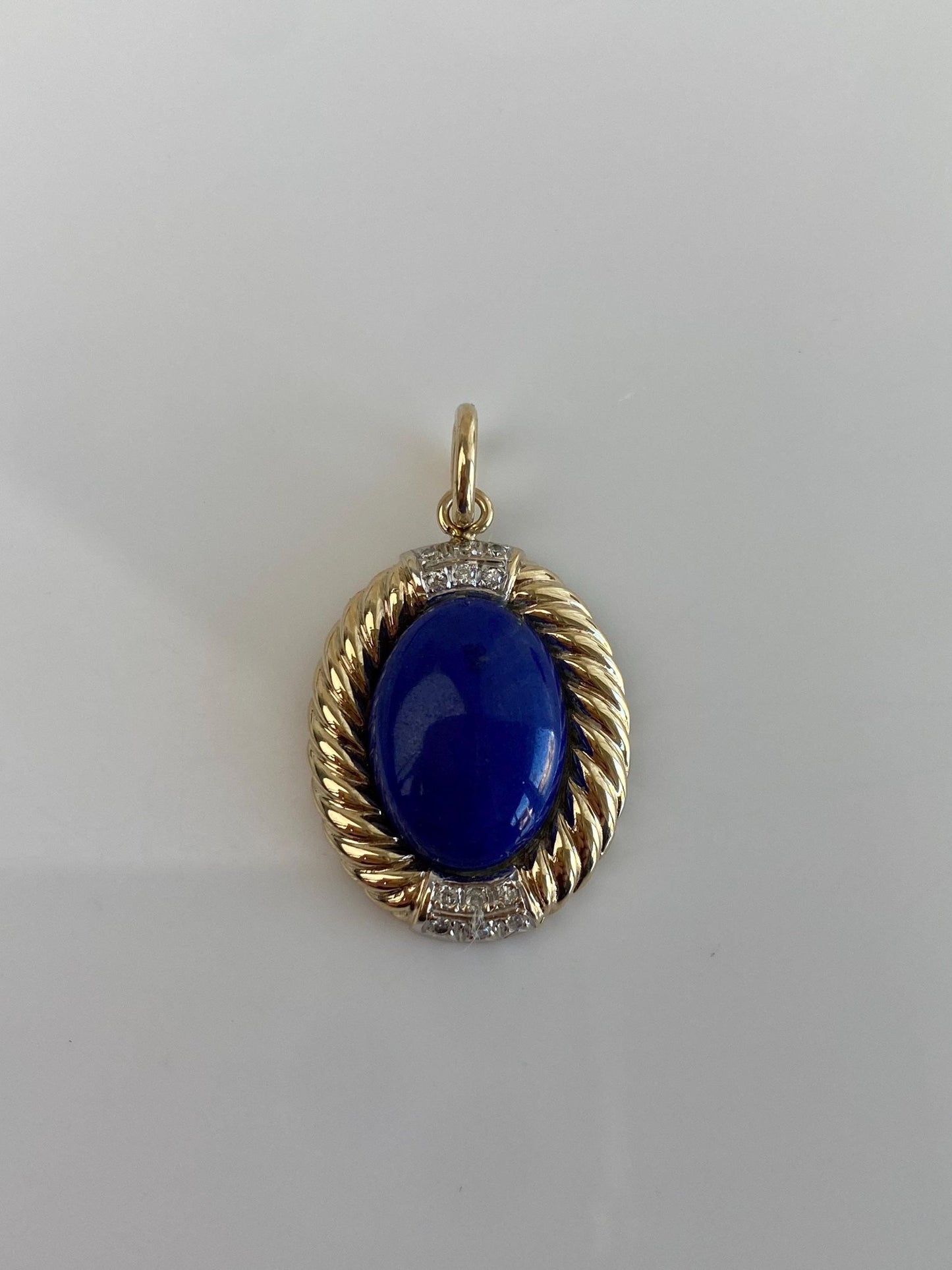 Vintage Solid 14k White & Yellow Gold Diamond Blue Lapis Lazuli Charm