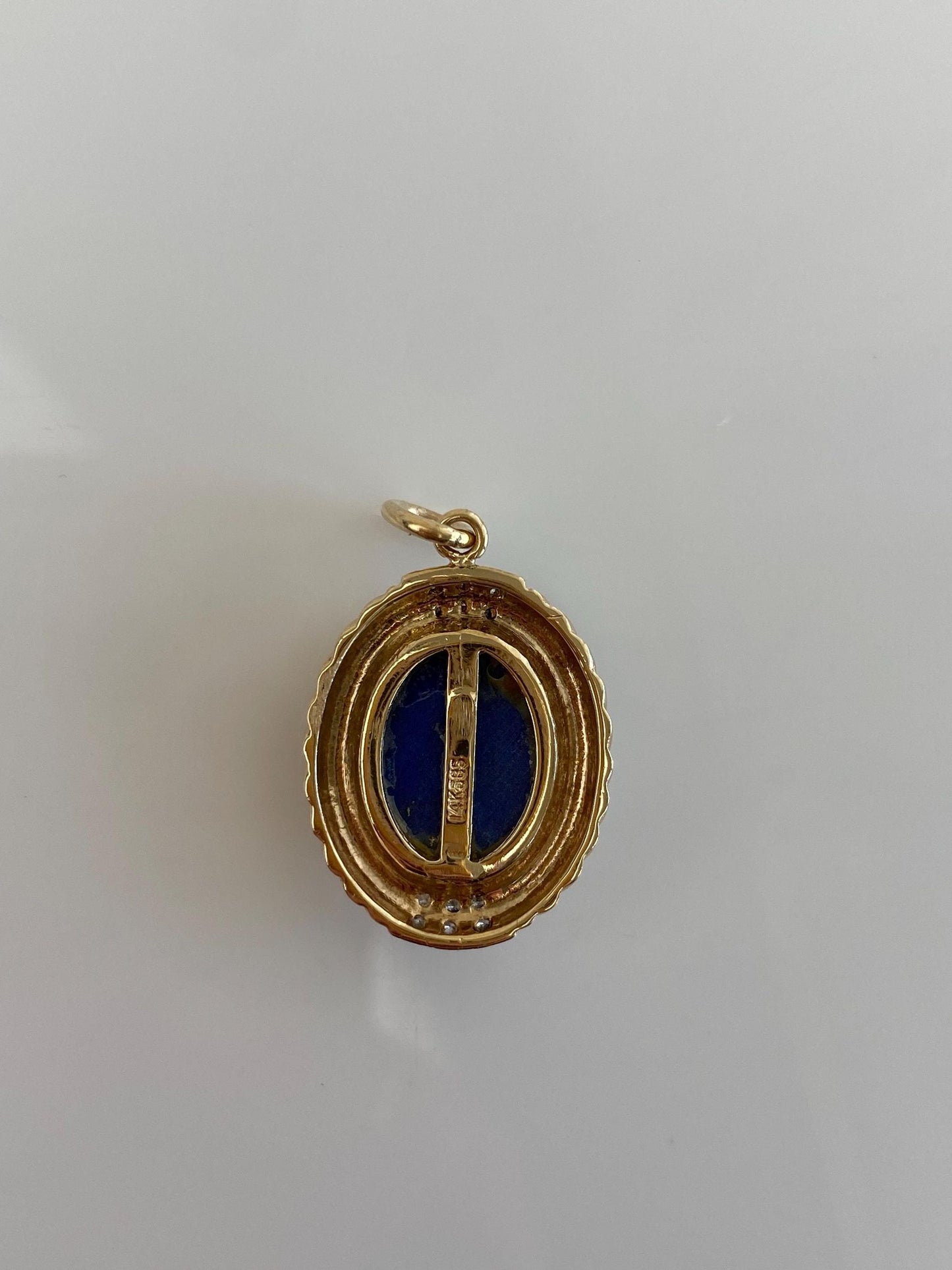 Vintage Solid 14k White & Yellow Gold Diamond Blue Lapis Lazuli Charm