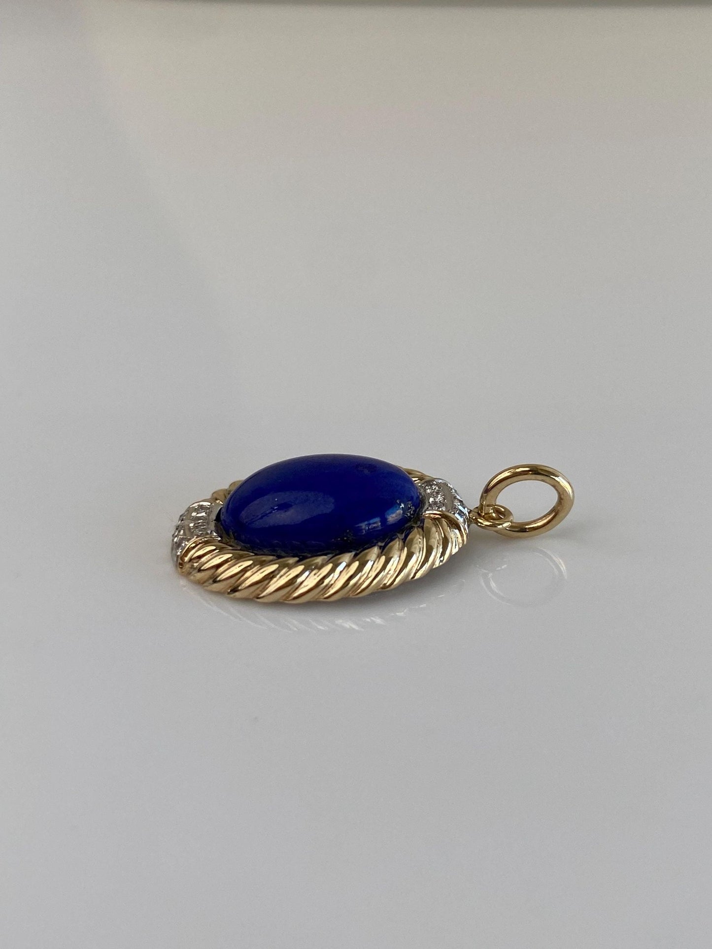 Vintage Solid 14k White & Yellow Gold Diamond Blue Lapis Lazuli Charm
