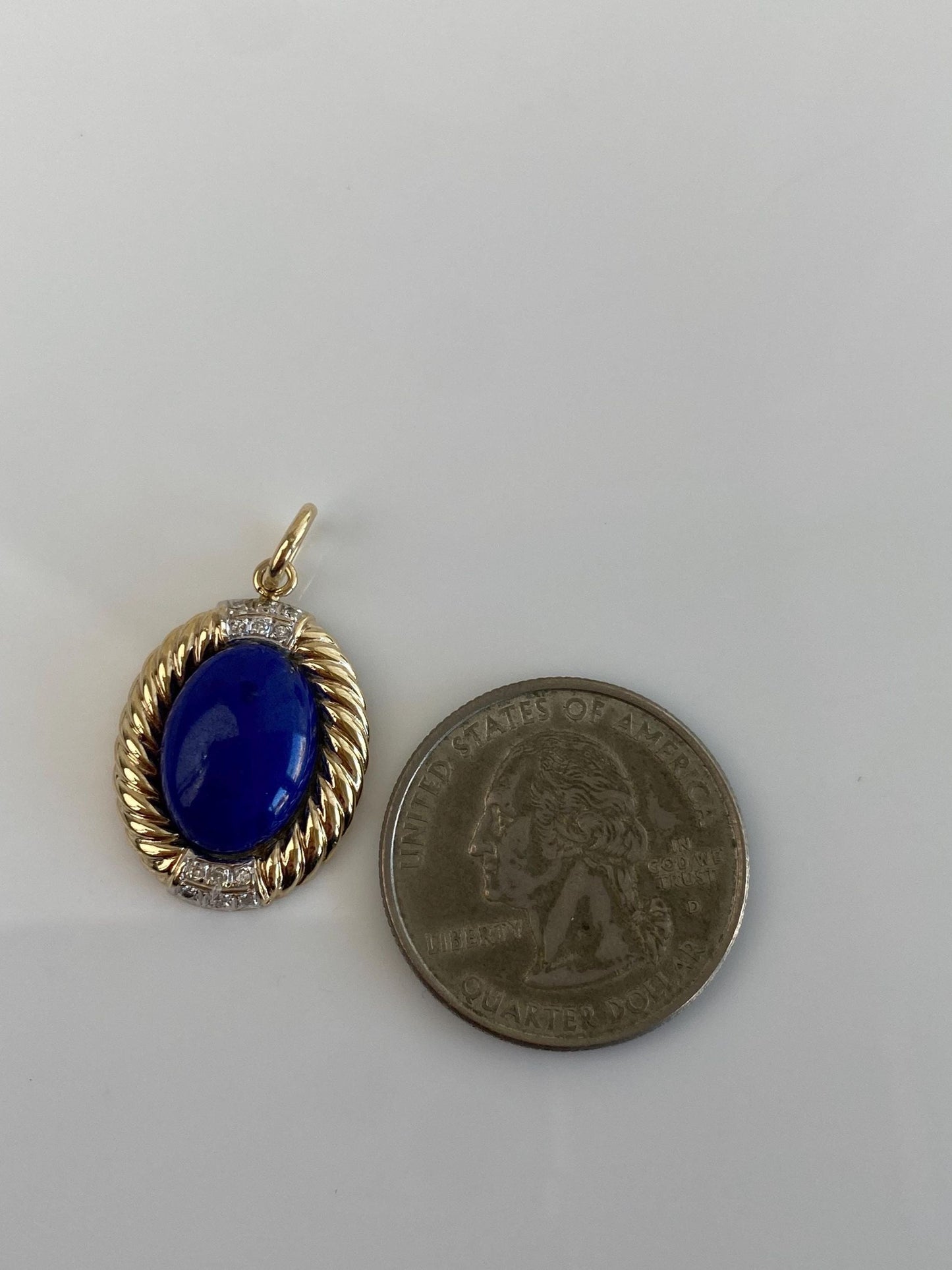Vintage Solid 14k White & Yellow Gold Diamond Blue Lapis Lazuli Charm