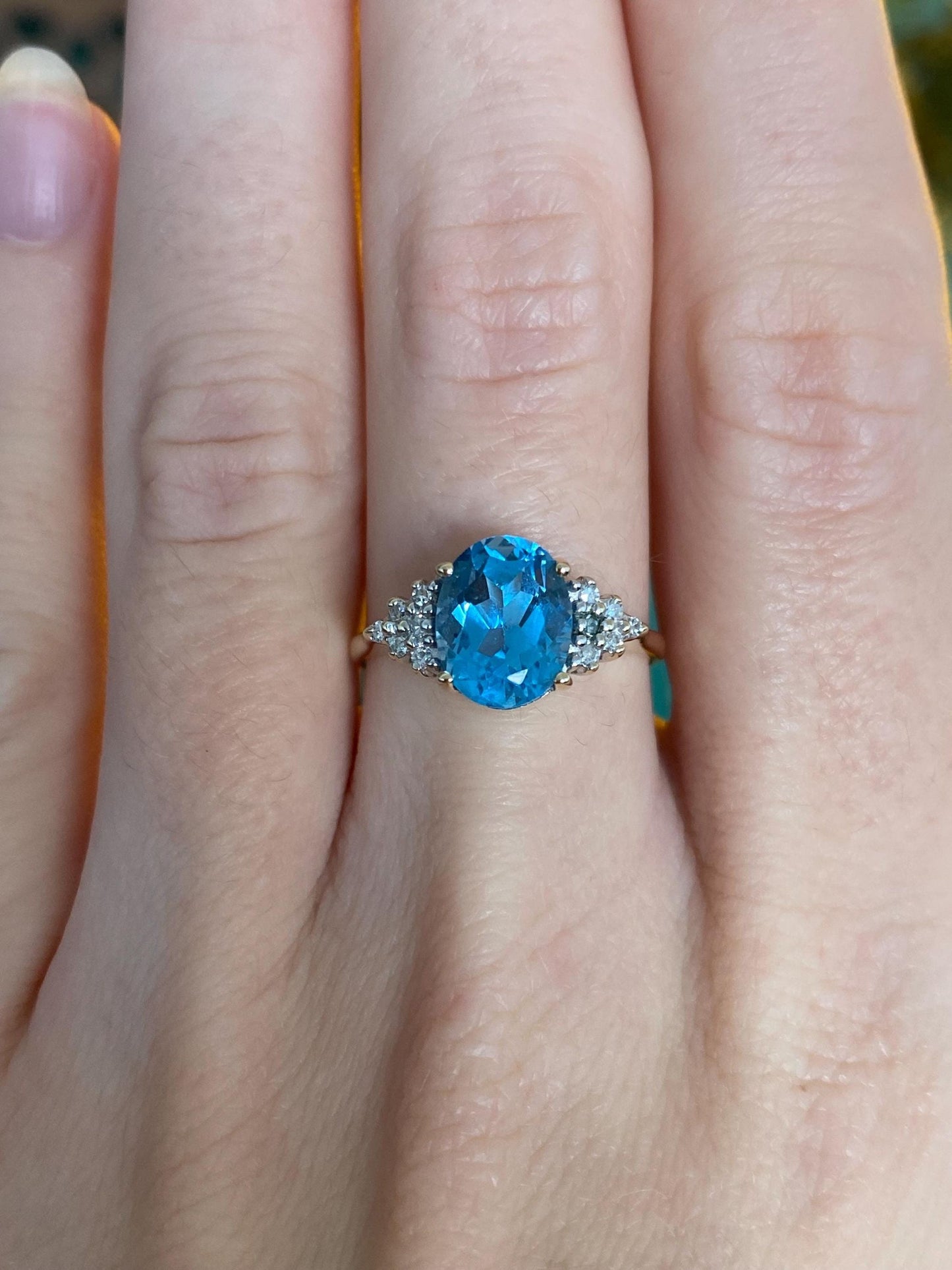 Vintage Solid 14k Yellow Gold Diamond Topaz Ring - Size 6.5