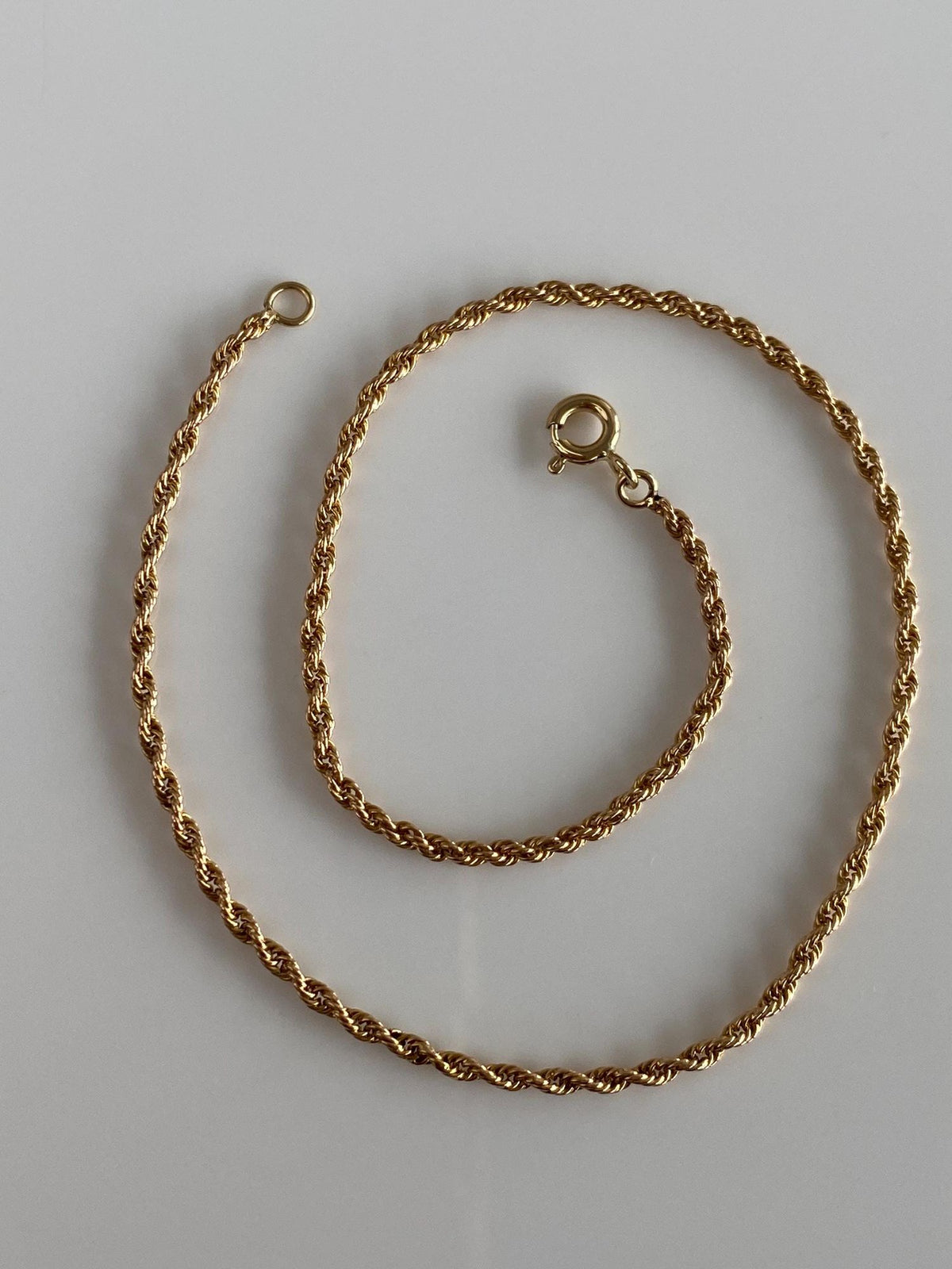 Vintage Solid 14k Yellow Gold Rope Chain Anklet - 10 inches