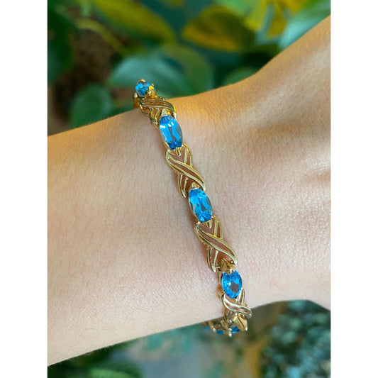 Vintage Solid 10k Yellow Gold Topaz X Link Bracelet - 7.25 inches