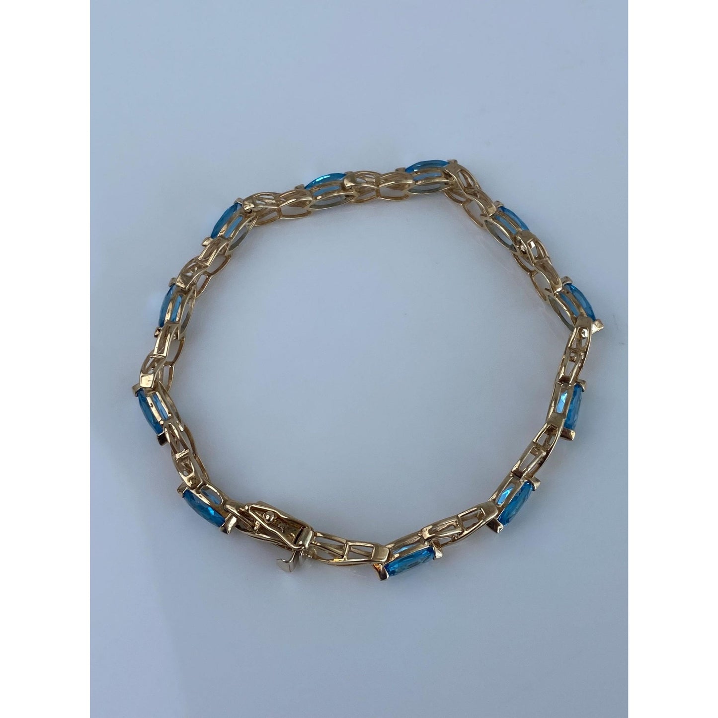 Vintage Solid 10k Yellow Gold Topaz X Link Bracelet - 7.25 inches