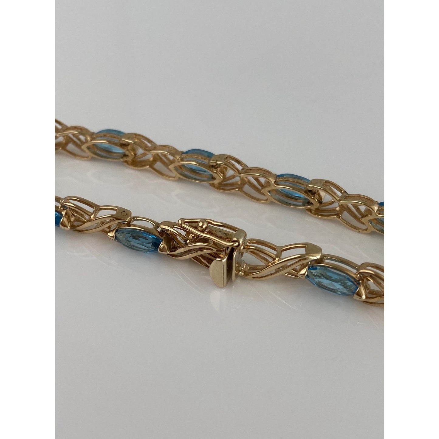 Vintage Solid 10k Yellow Gold Topaz X Link Bracelet - 7.25 inches