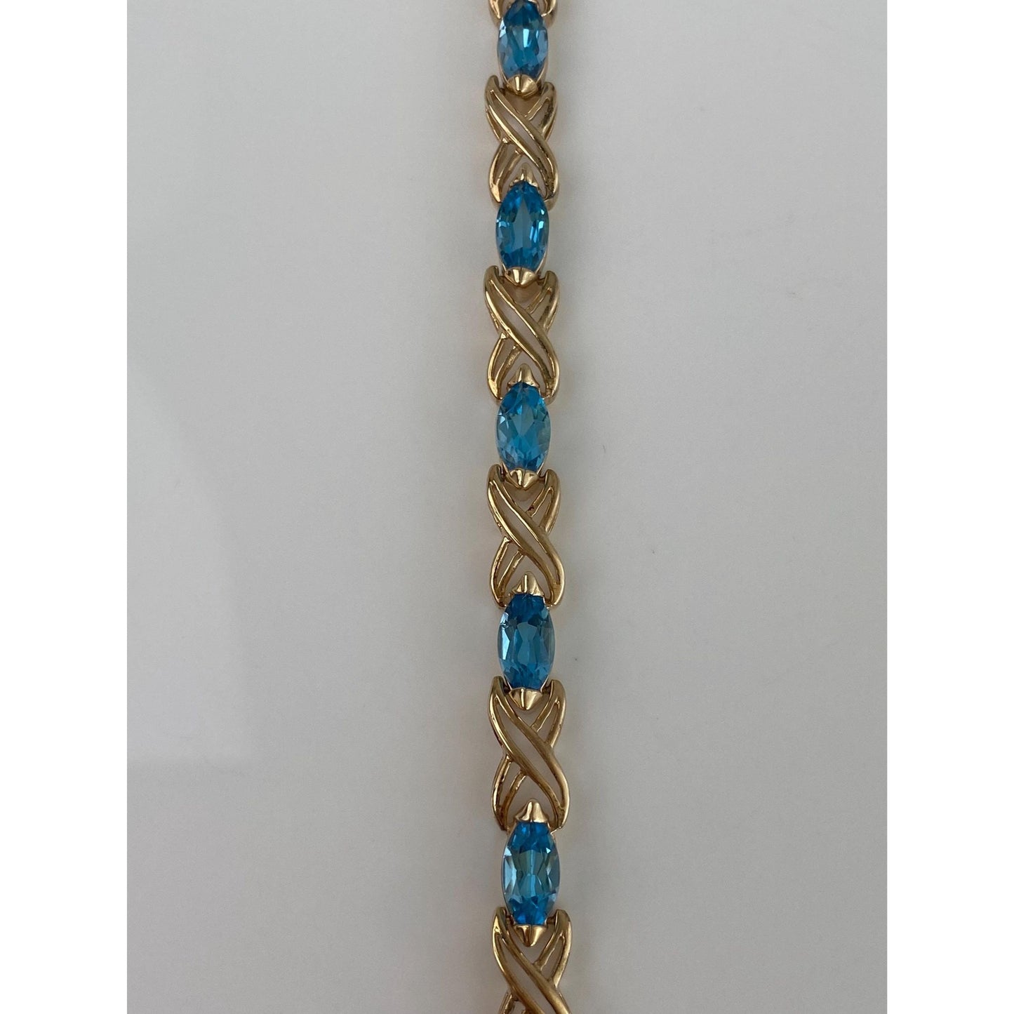 Vintage Solid 10k Yellow Gold Topaz X Link Bracelet - 7.25 inches