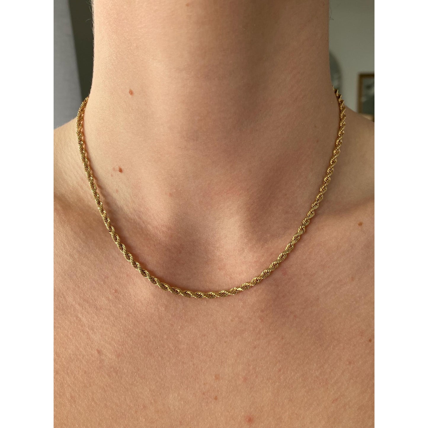 Vintage Solid 14k Yellow Gold Rope Chain Necklace - 16 inches