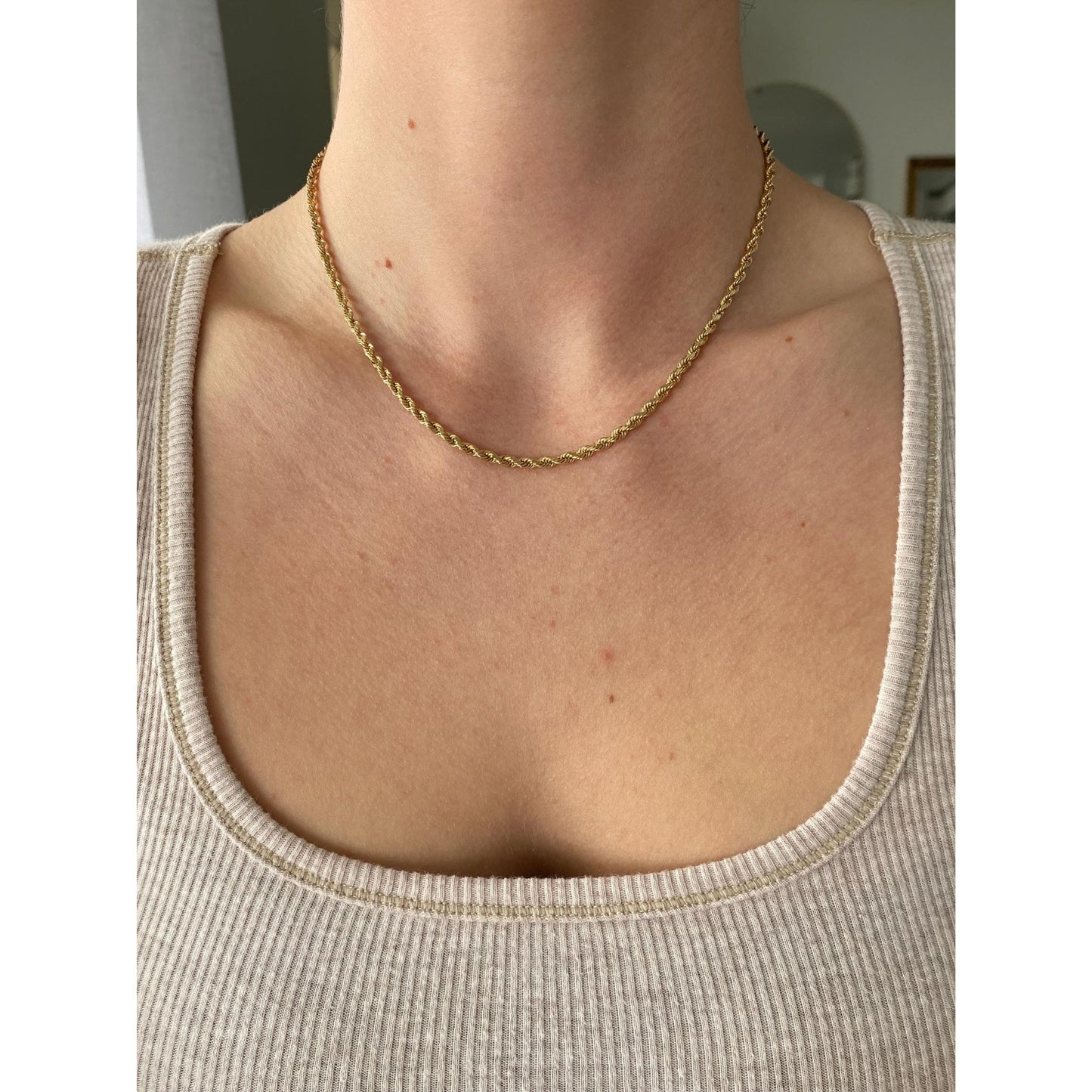 Vintage Solid 14k Yellow Gold Rope Chain Necklace - 16 inches