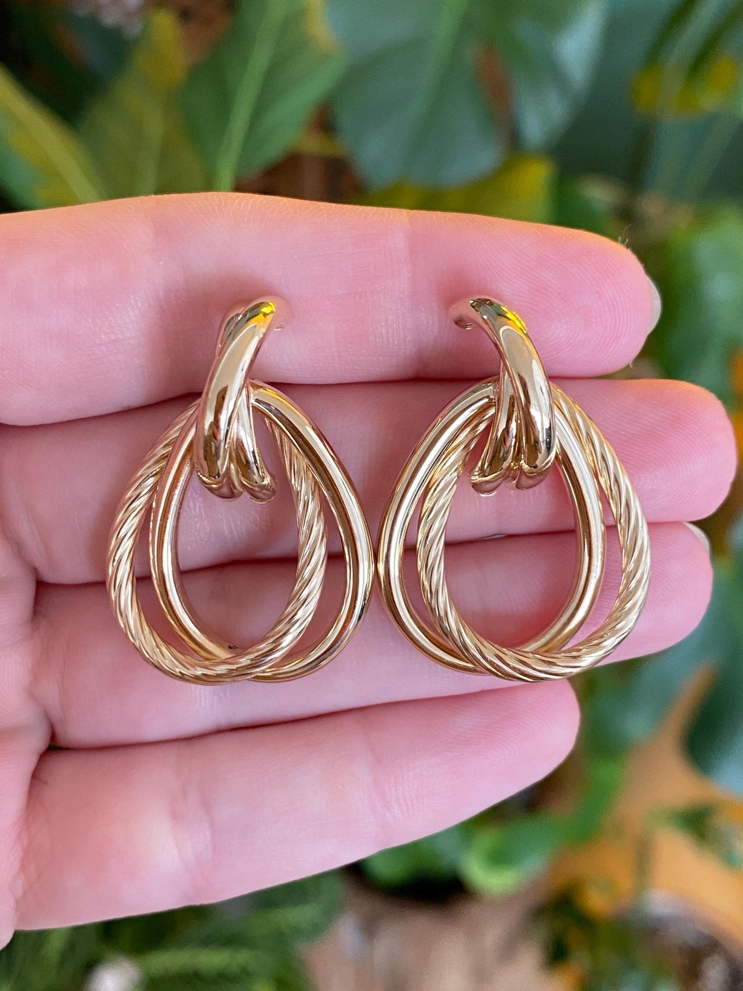 Vintage 14k Yellow Gold Large Drop Stud Earrings