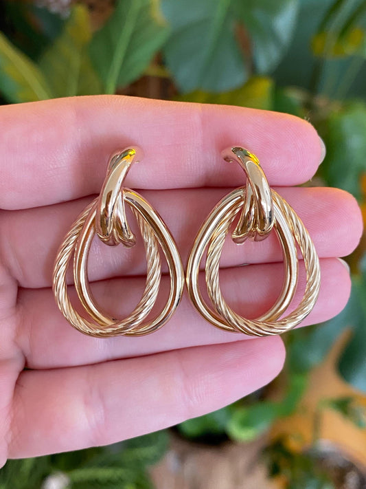 Vintage 14k Yellow Gold Large Drop Stud Earrings