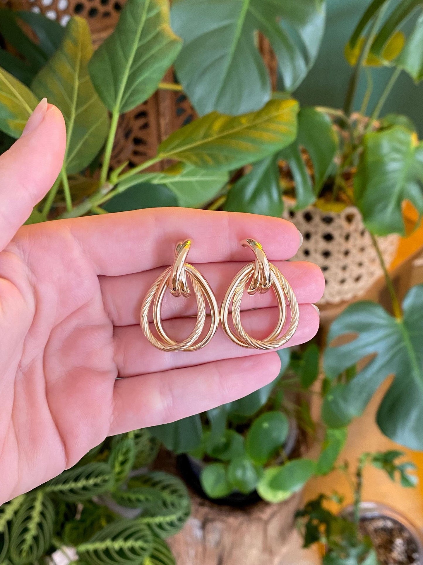Vintage 14k Yellow Gold Large Drop Stud Earrings