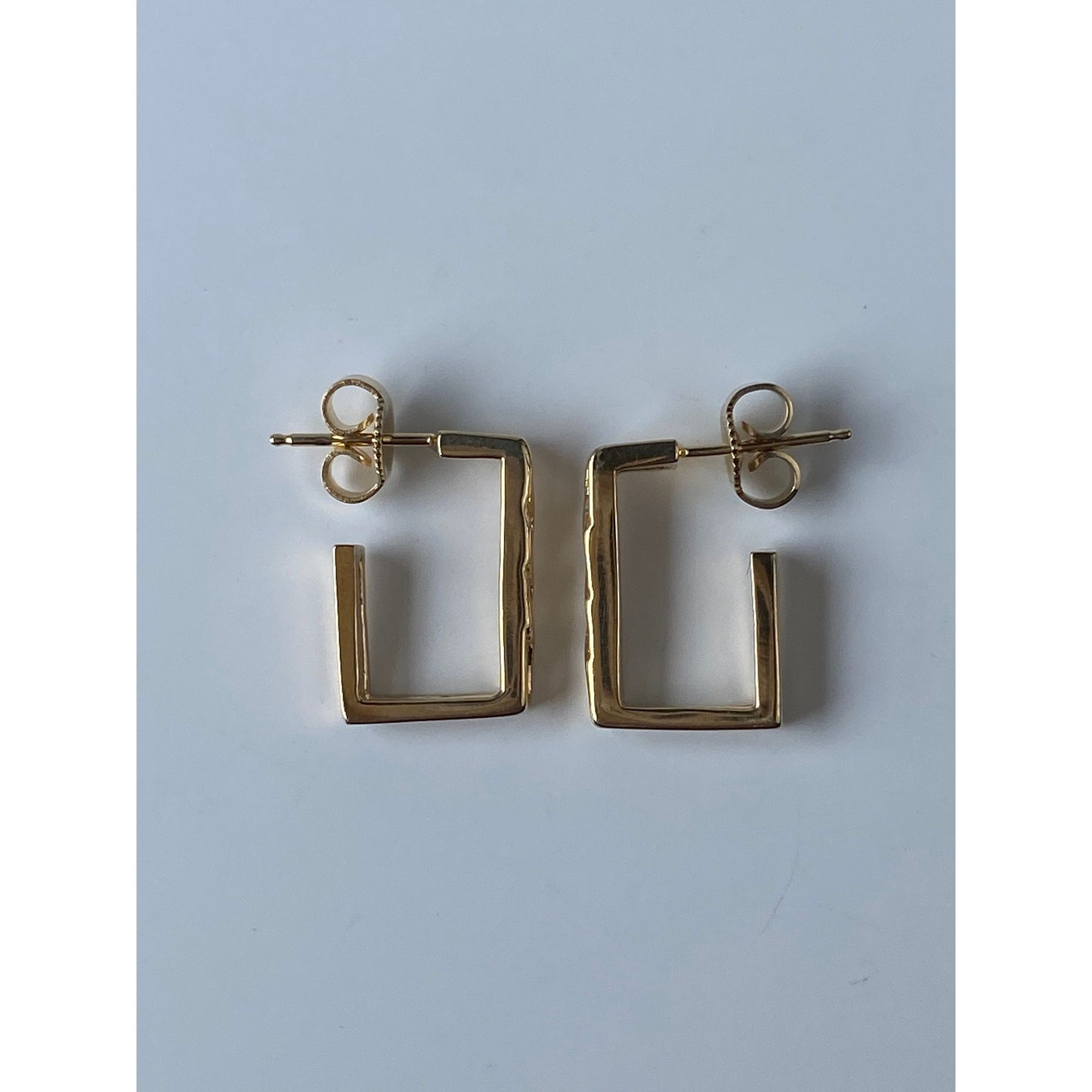 Vintage Solid 14k Yellow Gold Patterned Rectangle Hoop Earrings