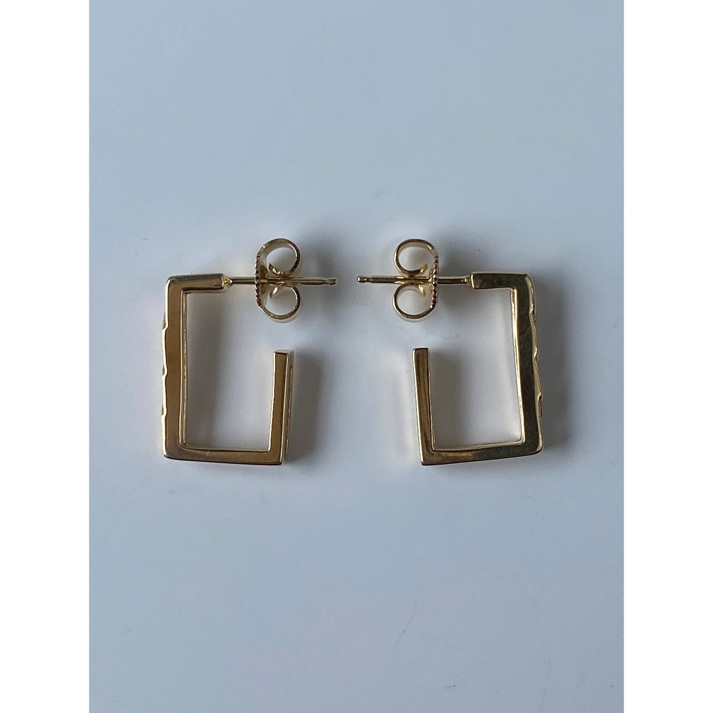 Vintage Solid 14k Yellow Gold Patterned Rectangle Hoop Earrings
