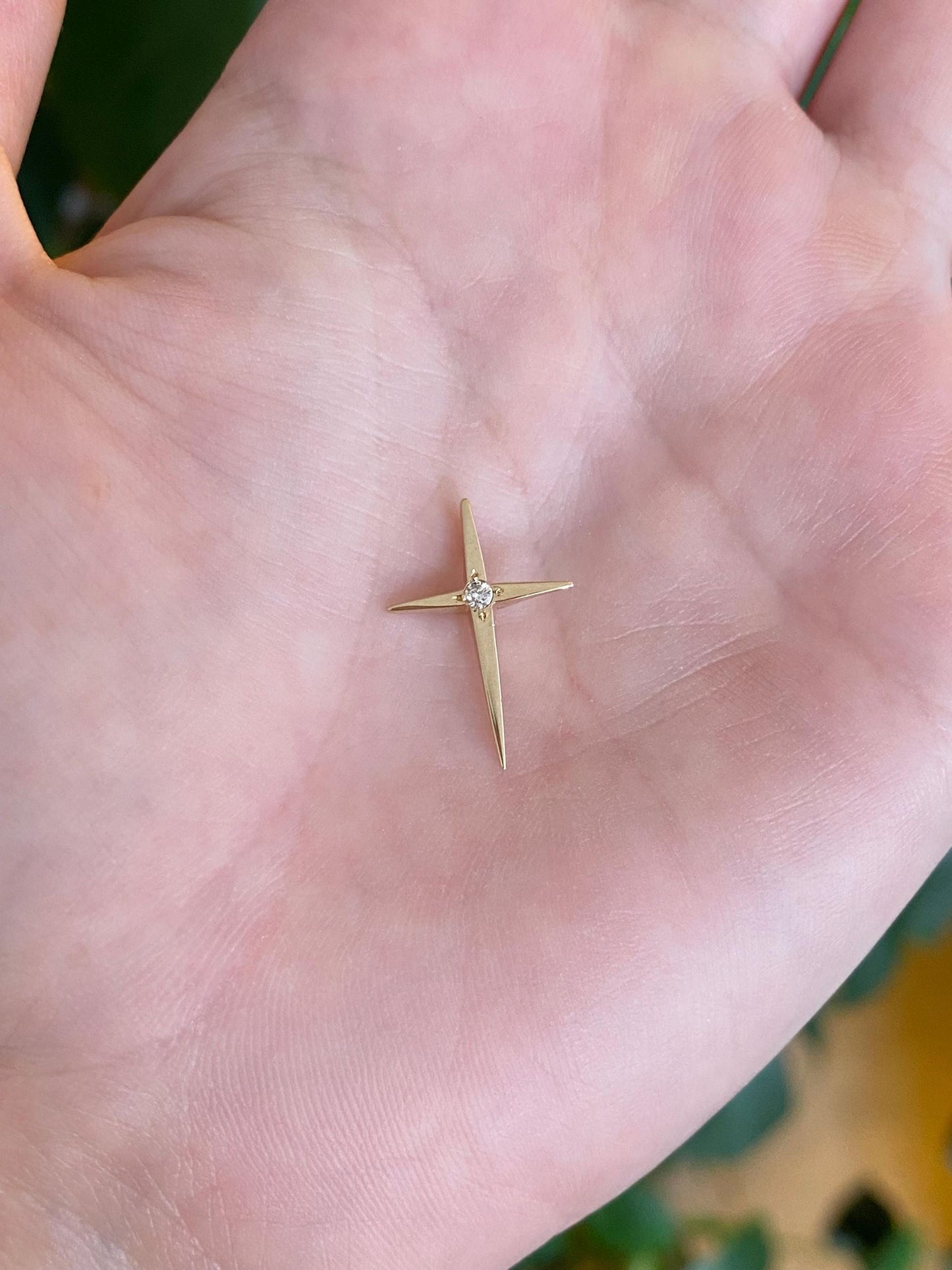 Vintage Solid 14k Yellow Gold Diamond Cross Charm
