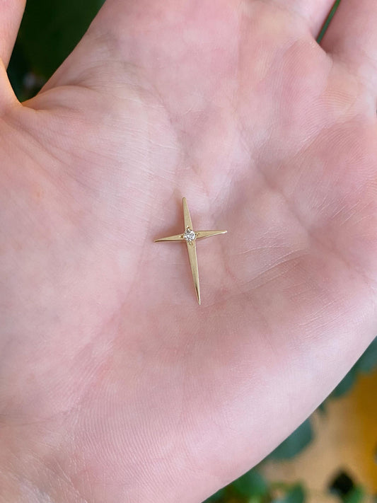 Vintage Solid 14k Yellow Gold Diamond Cross Charm