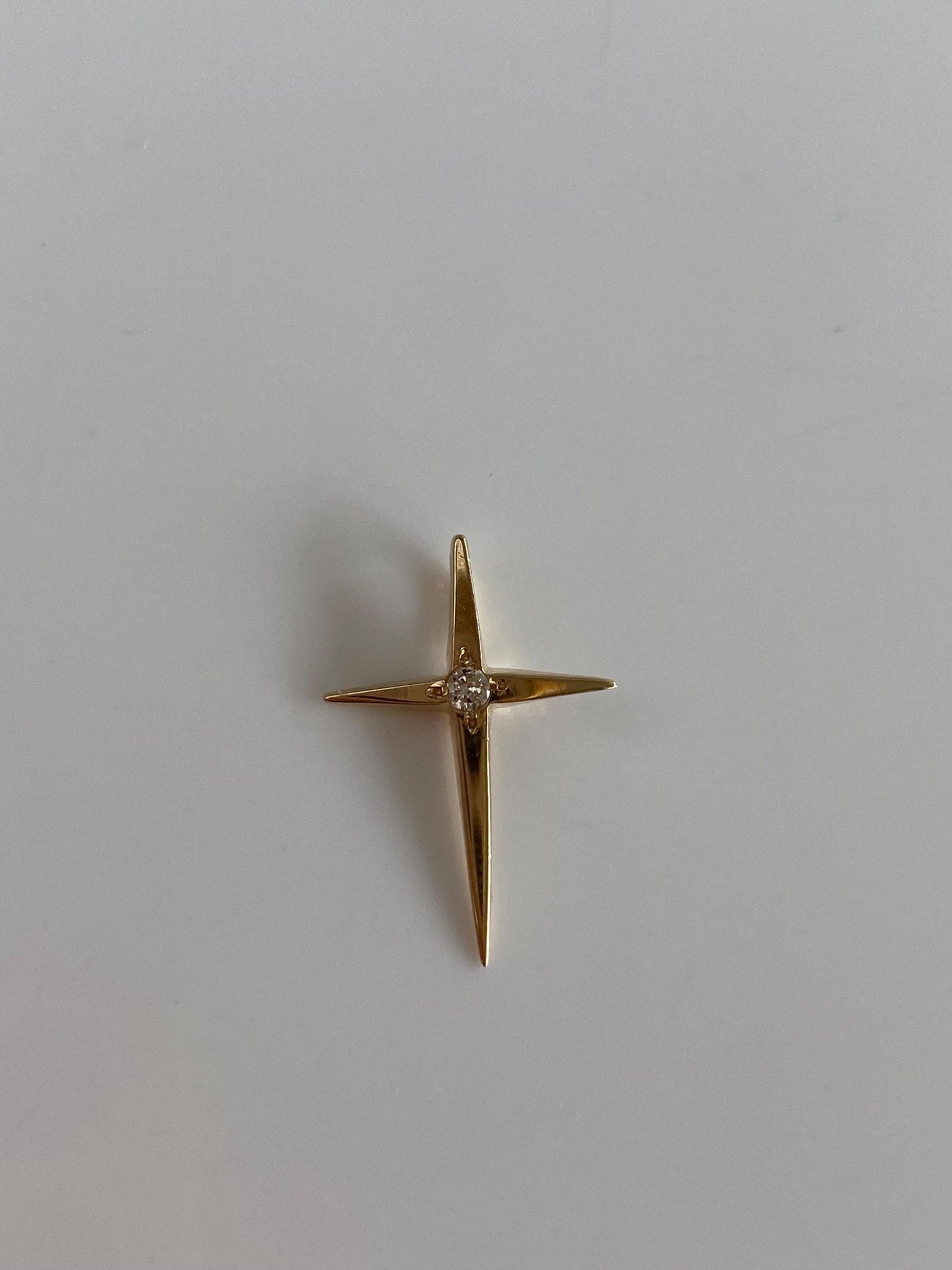 Vintage Solid 14k Yellow Gold Diamond Cross Charm