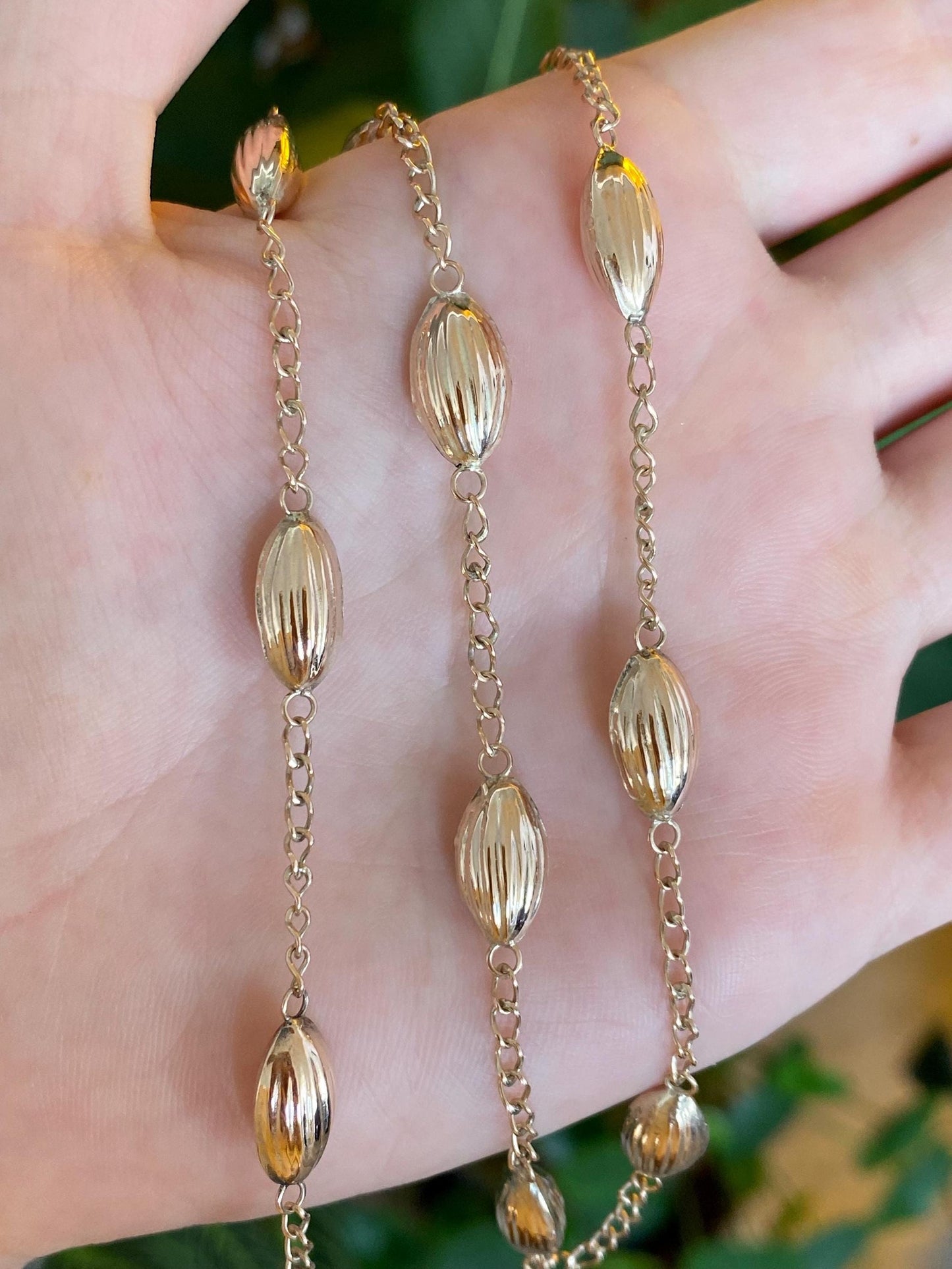 Vintage 9k Rose Gold Textured Bead Link Curb Chain Necklace - 22.75 inches